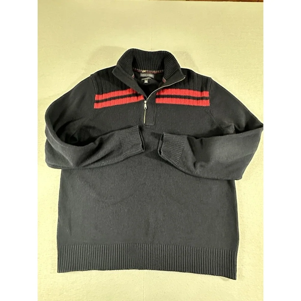 Banana Republic Mens XL Blue Italian Yarn Quarter Zip Pullover Sweater Striped
